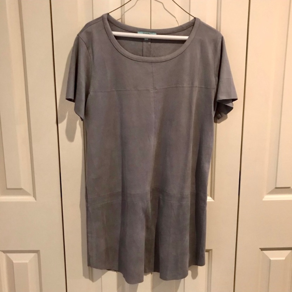 Karlie grey vegan suede mini shift dress